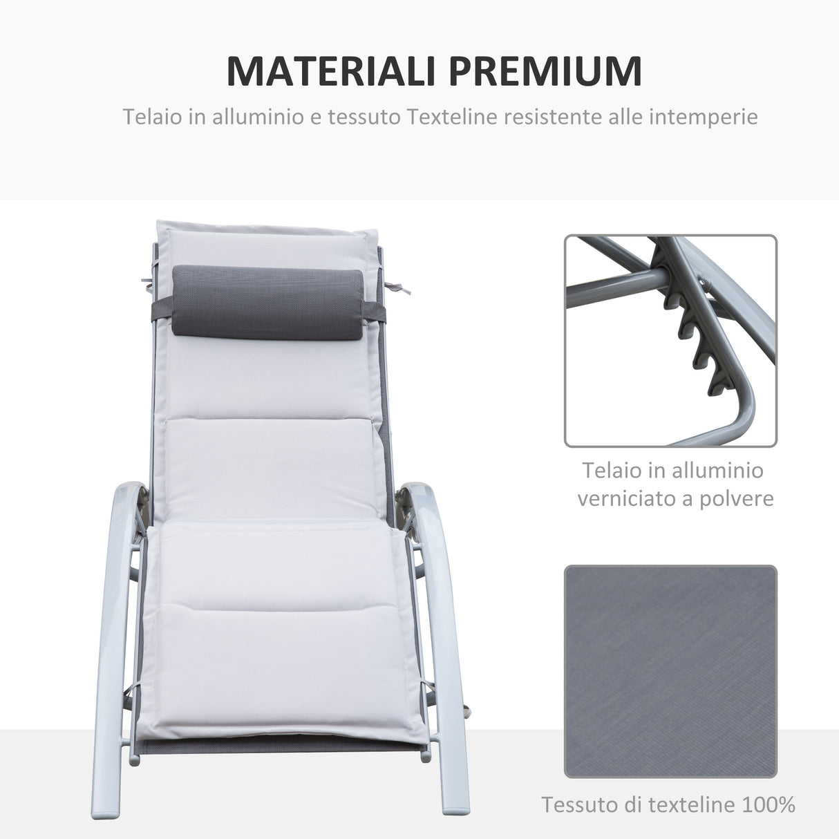 easycomfort easycomfort lettino sdraio pieghevole reclinabile con materassino e poggiatesta telaio in alluminio grigio