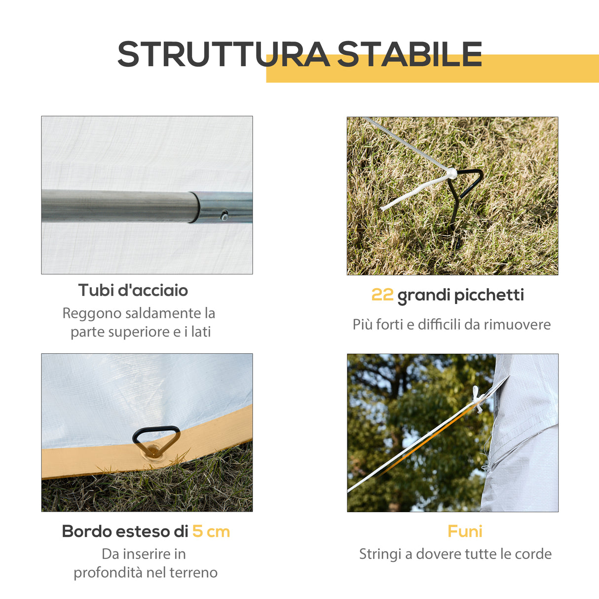 easycomfort gazebo da esterno tendone per feste telaio in acciaio impermeabile bianco 8x4x2.8m