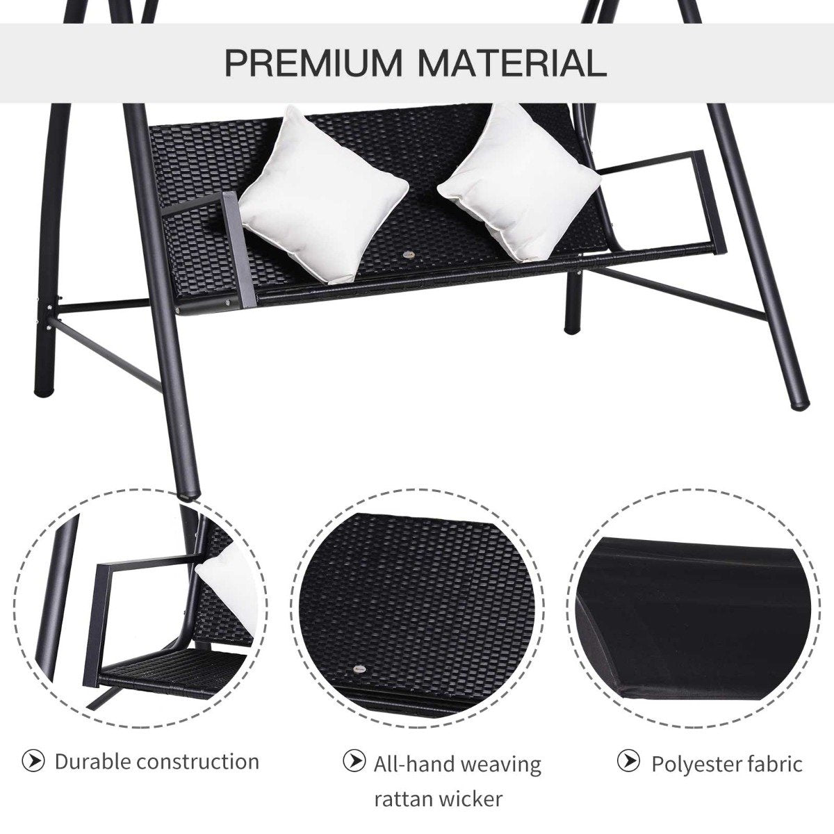 easycomfort easycomfort dondolo 3 posti in rattan e ferro con cuscini e tettuccio parasole nero