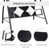 easycomfort easycomfort dondolo 3 posti in rattan e ferro con cuscini e tettuccio parasole nero