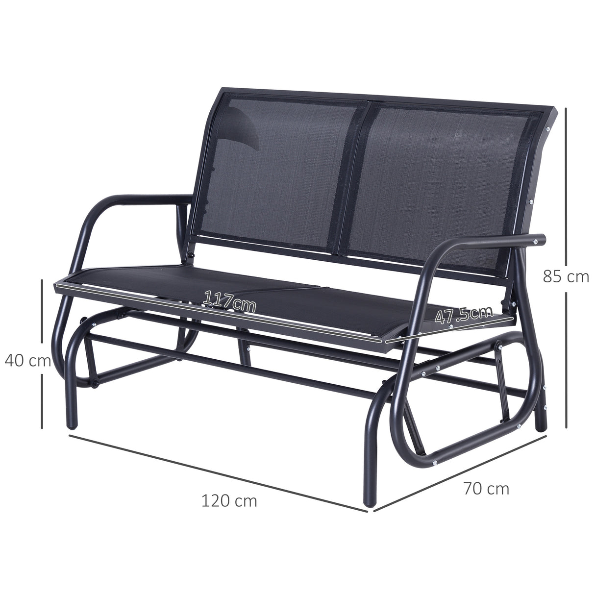 easycomfort easycomfort panchina a dondolo biposto in metallo nero 123x70x87cm