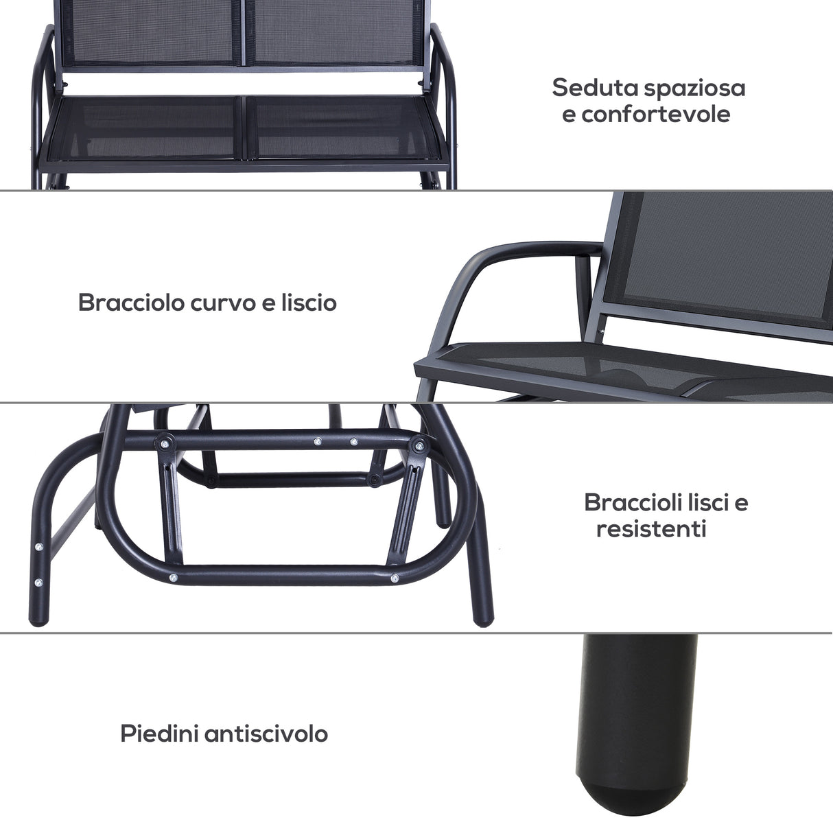 easycomfort easycomfort panchina a dondolo biposto in metallo nero 123x70x87cm