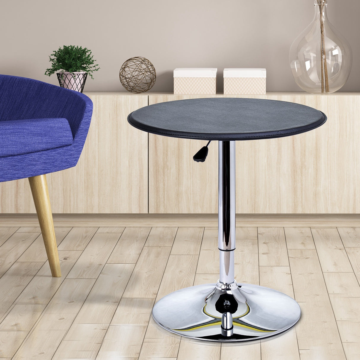 easycomfort easycomfort tavolino da bar cromato tavolo rotondo regolabile in altezza con sistema lift up piano rotondo girevole 360 63x67 93cm ean 8054111841238