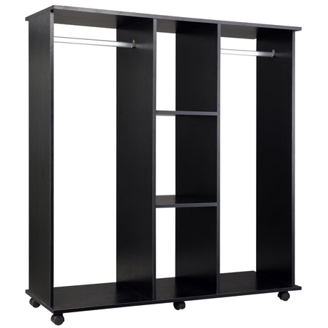 easycomfort easycomfort armadio guardaroba a 5 ripiani con ruote e barre appendiabiti in legno e alluminio nero 120x40x128cm ean 8054111843379