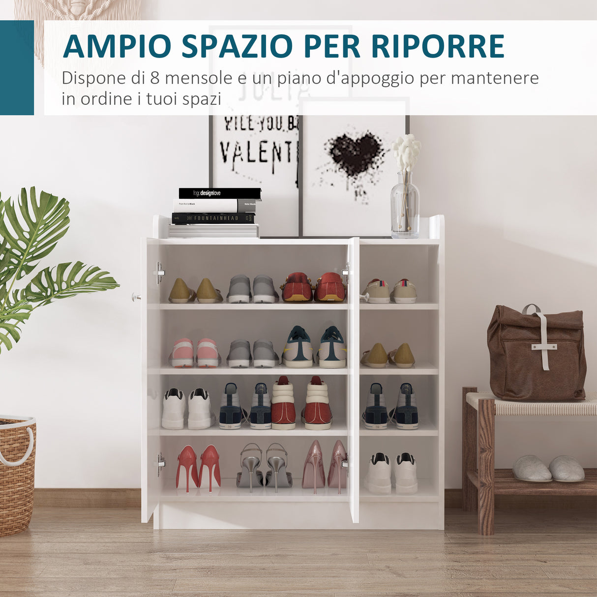 easycomfort easycomfort armadio scarpiera bianca salvaspazio e moderna in legno per 12 paia di scarpe 4 ripiani aperti 83 x 30 x 90cm bianca ean 8054111846875