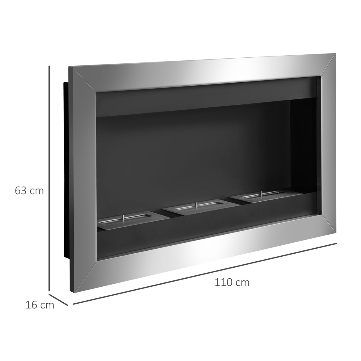 easycomfort easycomfort camino a bioetanolo da parete con 3 bruciatori in acciaio inox 1.5lt 110 x 63 x 16cm