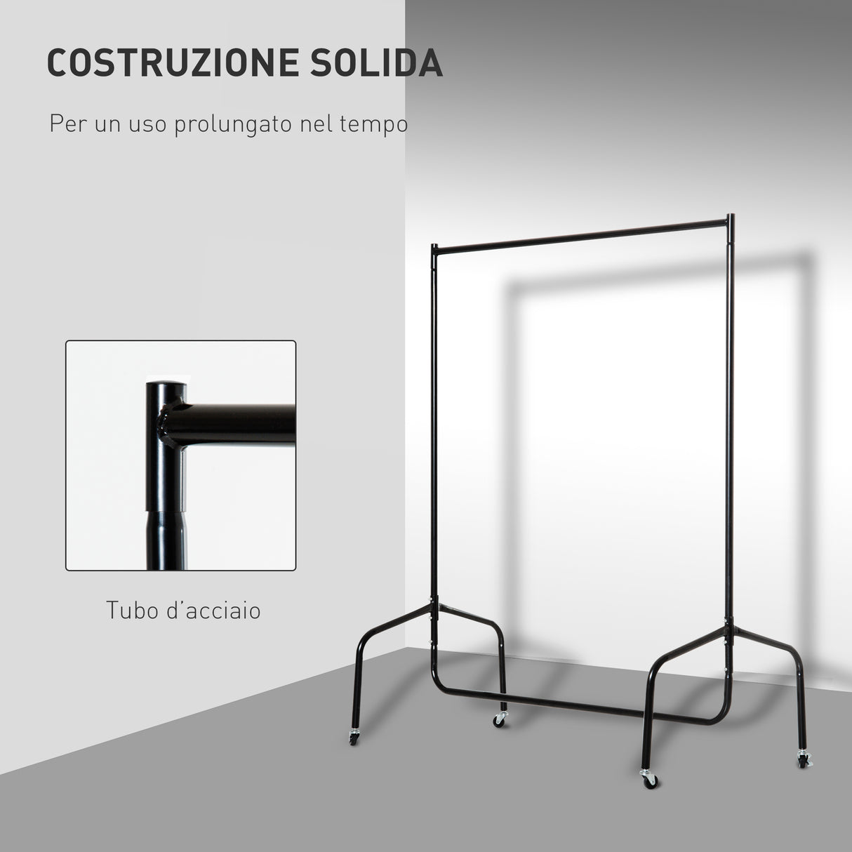 easycomfort easycomfort rella appendiabiti attaccapanni in metallo stand per vestiti con rotelle nero 150x60x170cm ean 8054111845250