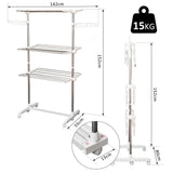 easycomfort easycomfort stendino verticale pieghevole in acciaio e plastica con 6 ruote e 3 ripiani regolabili 142x55x172 cm ean 8054144131443