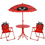 easycomfort easycomfort set tavolo da giardino con 2 sedie pieghevoli e ombrellone per bambini coccinella
