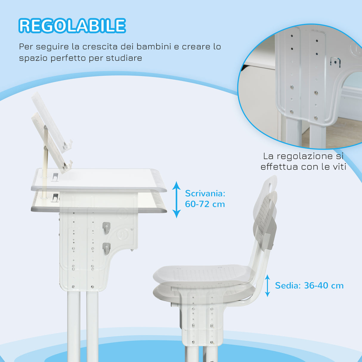 easycomfort easycomfort banco scuola con sedia ad altezza regolabile e luce per bambini 6 12 anni acciaio e mdf grigio