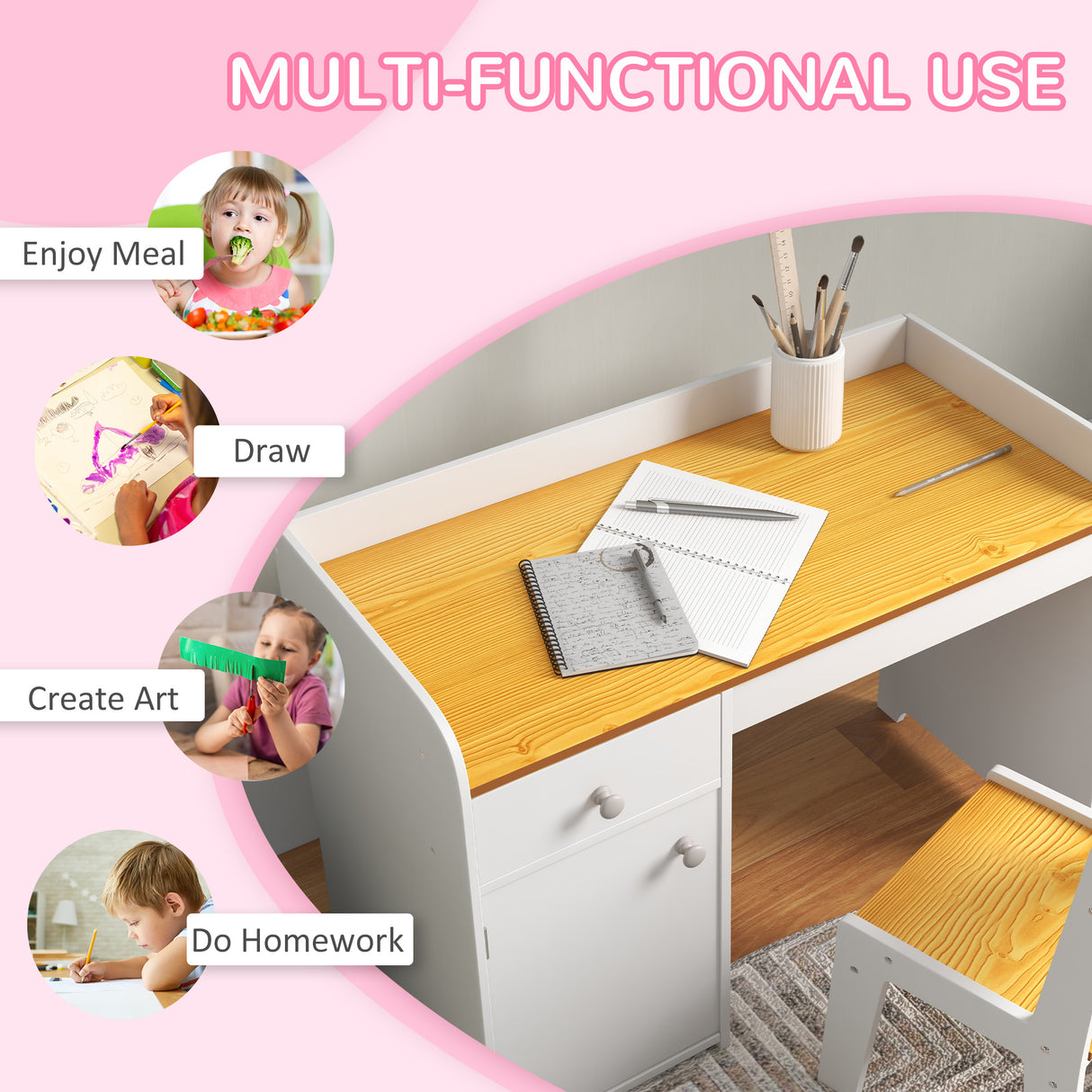 easycomfort easycomfort banco scuola e sedia per bambini da 3 6 anni con cassetto e armadietto in legno bianco