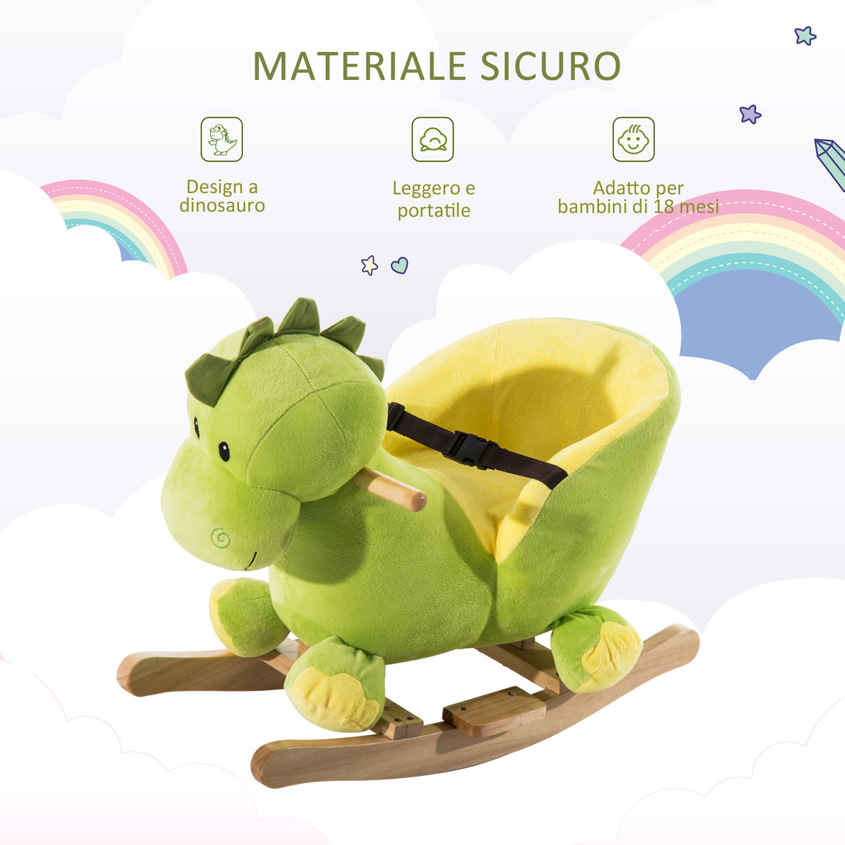 easycomfort easycomfort drago a dondolo in legno per i bambini verde e giallo