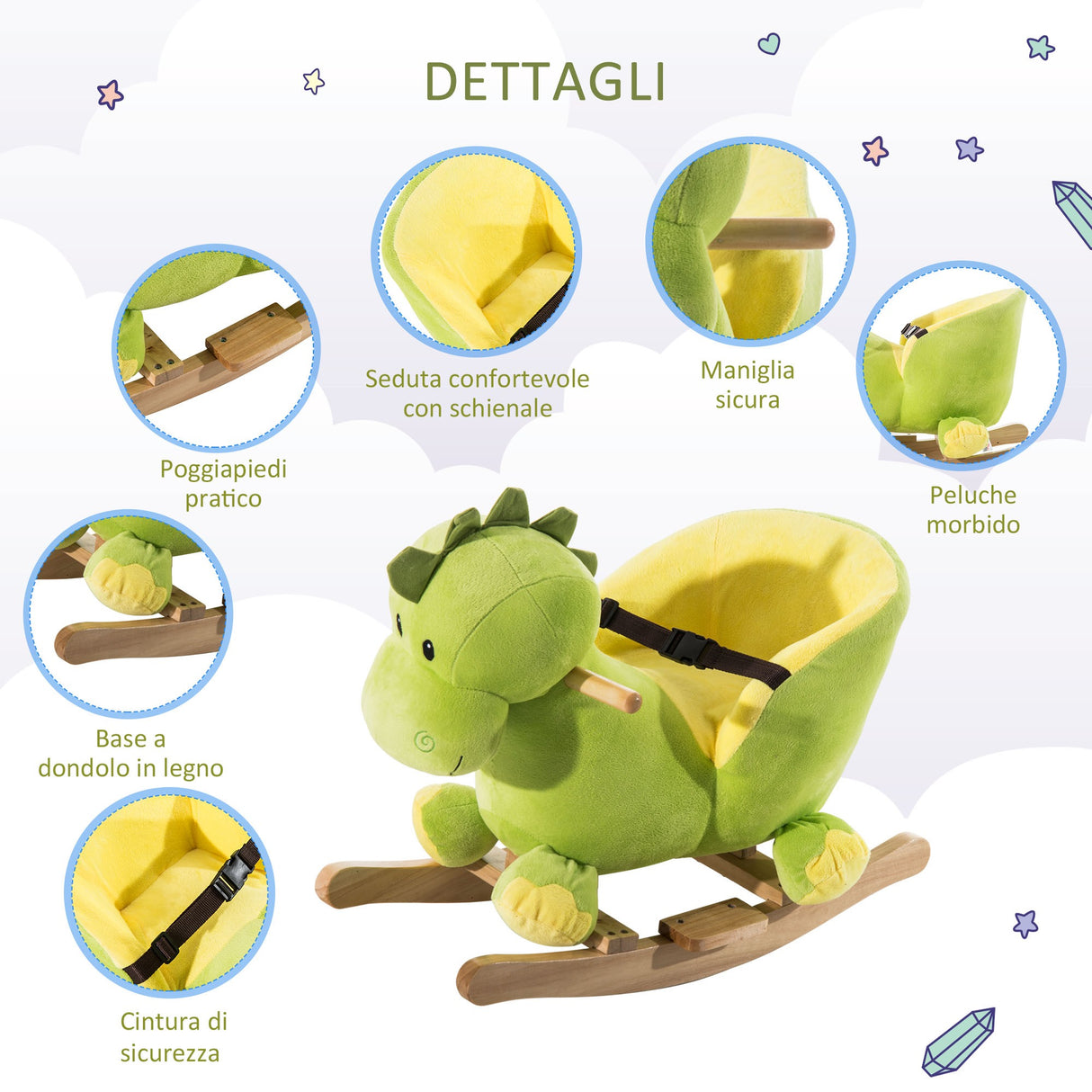 easycomfort easycomfort drago a dondolo in legno per i bambini verde e giallo