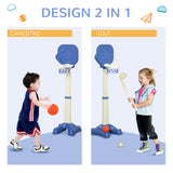 easycomfort easycomfort gioco 2 in 1 canestro per bambini con altezza regolabile e set golf eta 2 5 anni 46x41x116 153cm bianco e blu