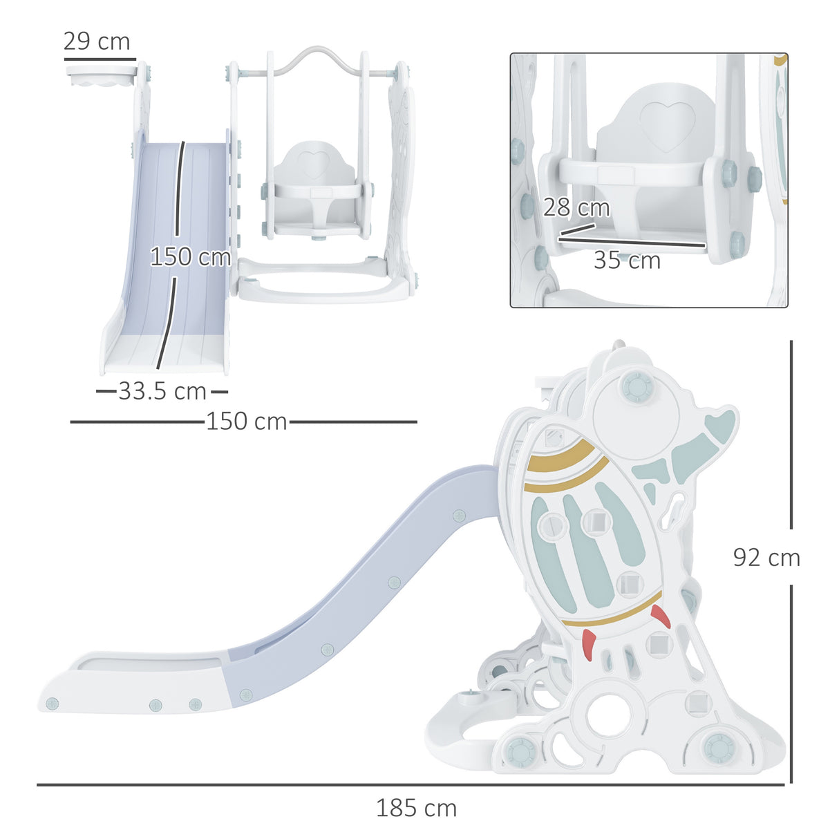 easycomfort easycomfort gioco per bambini 18 48 mesi set 3 in 1 in plastica con altalena scivolo e canestro 150x185x92 cm