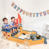 easycomfort easycomfort sabbiera per bambini in legno a forma di nave dei pirati con vano contenitore 158x78x45 5cm