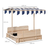 easycomfort easycomfort sabbiera per bambini in legno con tettuccio parasole panca e coperchio 106x106x121cm bianco e blu