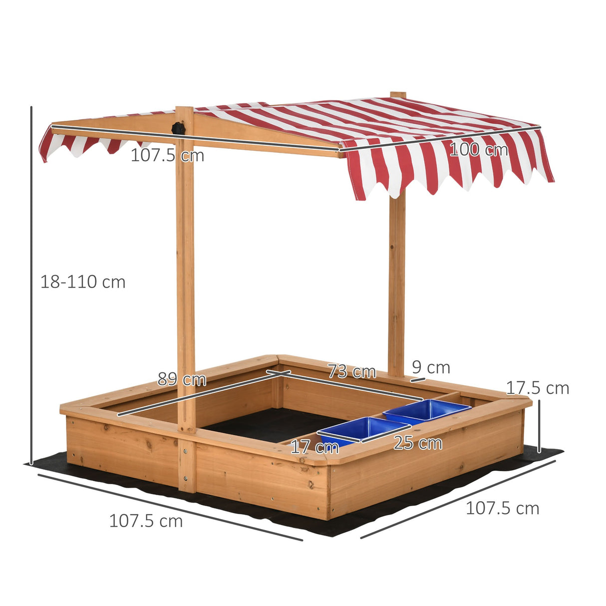 easycomfort easycomfort sabbiera per bambini in legno con tettuccio regolabile sedute e vaschette 107 5x107 5x110cm