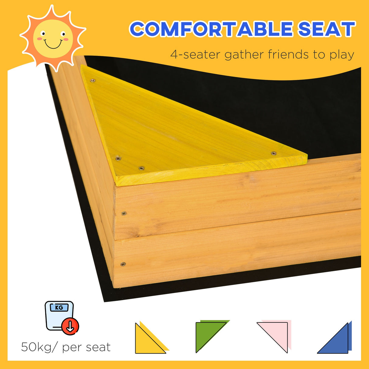 easycomfort easycomfort sabbiera per bambini da 4 posti in legno di abete con design senza fondo 109x109x19 8 cm