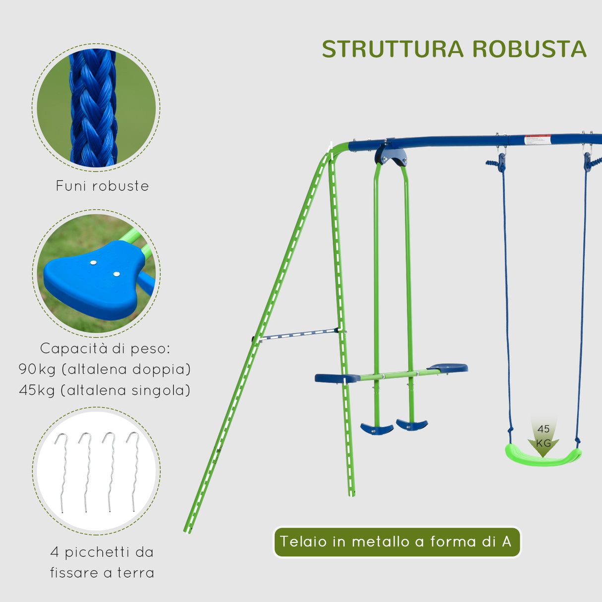 easycomfort easycomfort set altalene da giardino per 4 bambini 1 altalena doppia e 2 altalene singole capacita di peso 45kg altalena 180kg totale 280x140x178cm