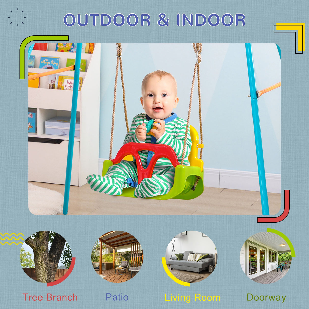 easycomfort easycomfort altalena per bambini 9 36 mesi in pp e pe con corda regolabile e cintura 42x33x120 180 cm