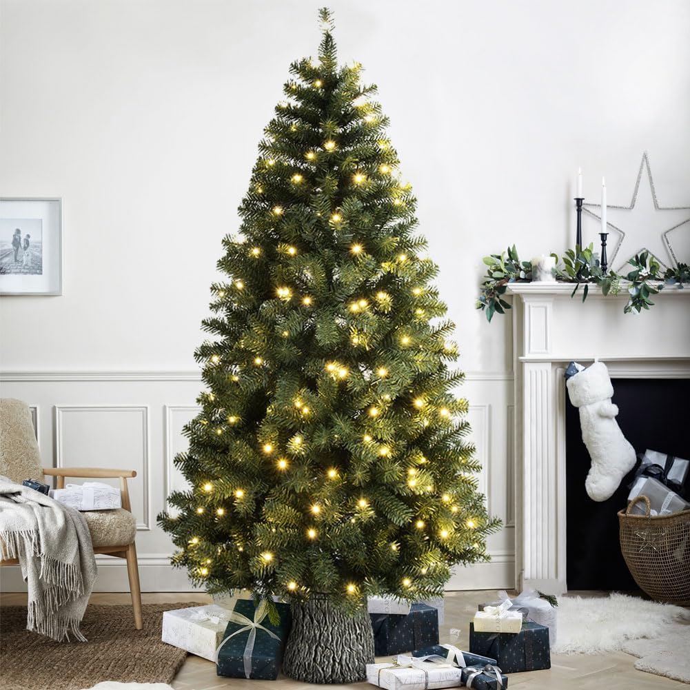 le stelle albero di natale artificiale verde h 180cm x l 91cm pino super folto con 230 luci led incorporate e base effetto legno