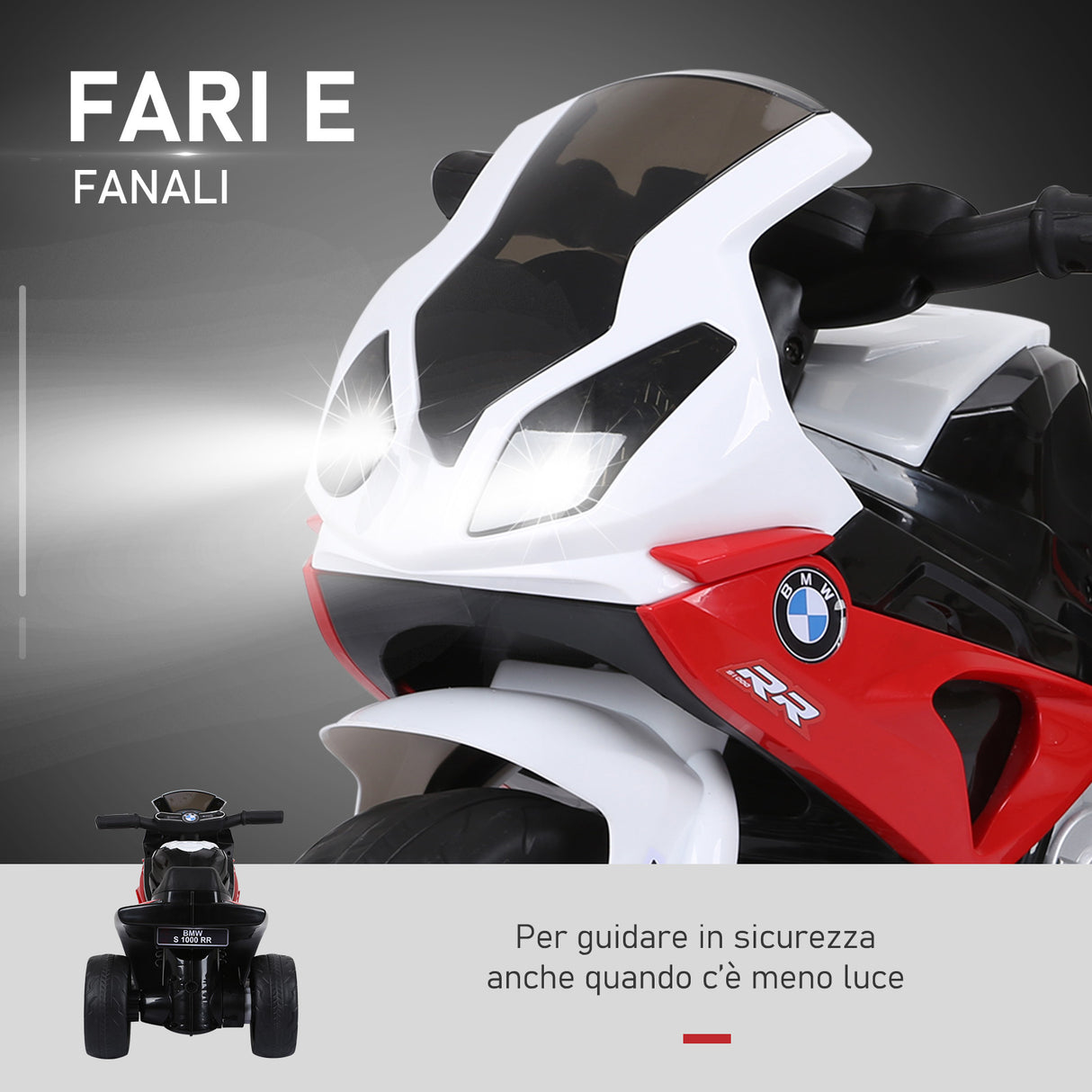 easycomfort easycomfort moto elettrica per bambini max 20kg con licenza bmw 3 ruote batteria ricaricabile 6v bianco rosso 66x37x44cm