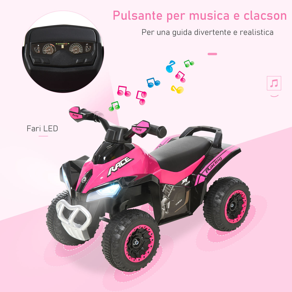 easycomfort easycomfort quad giocattolo per bambini cavalcabile con luci e suoni movimento a spinta eta consigliata 18 36 mesi rosa 67 5x38x 44cm