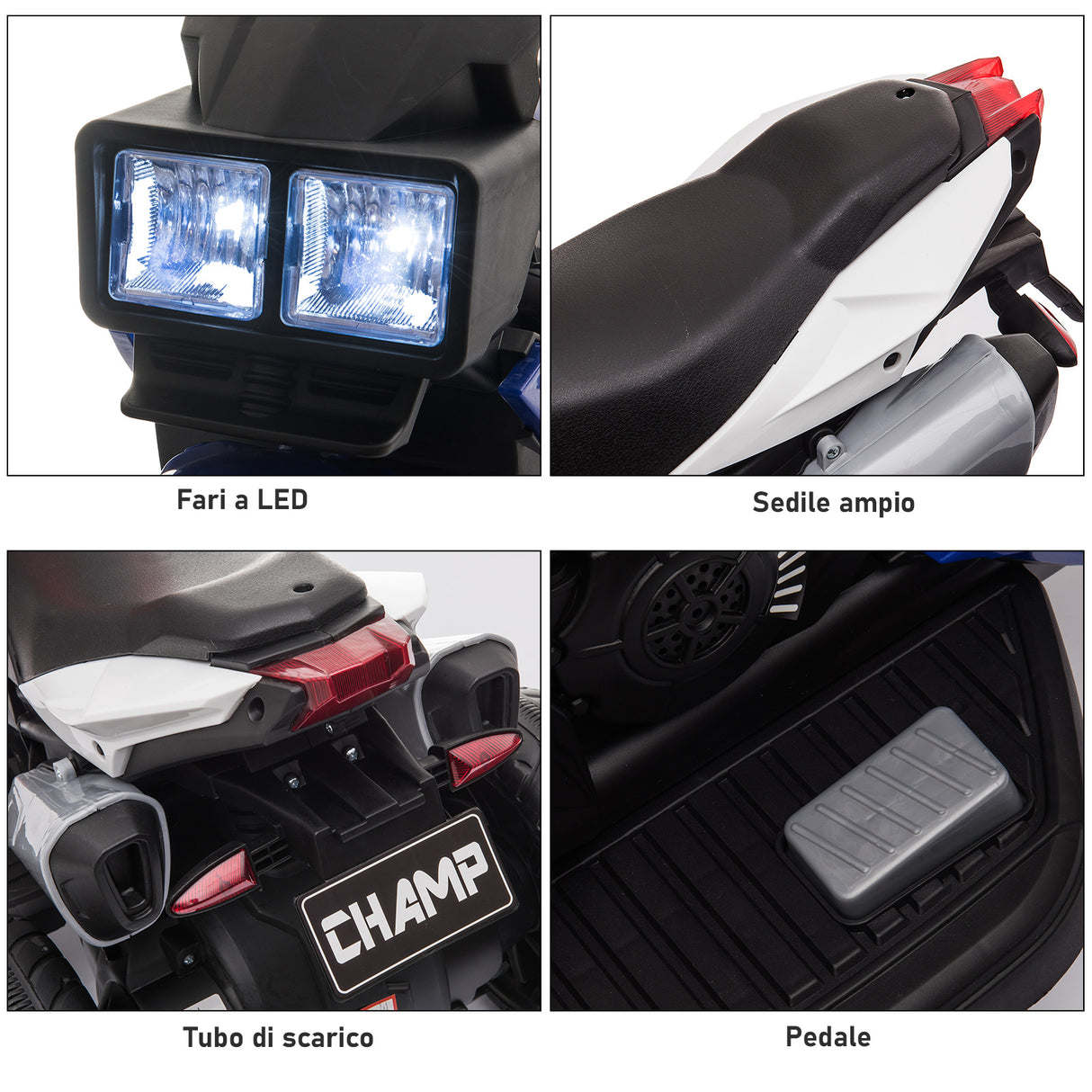 easycomfort easycomfort moto elettrica per bambini 3 5 anni max 25kg con 3 ruote luci e suoni batteria 6v blu e nero 86x42x52cm