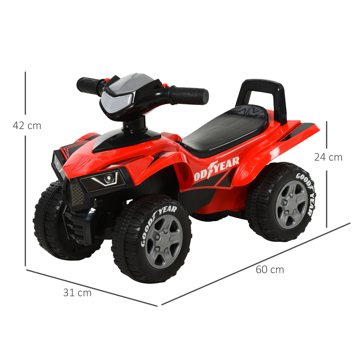 easycomfort easycomfort quad giocattolo per bambini 18 36 mesi con licenza goodyear con luci e suoni realistici rosso e nero 60x31x42cm