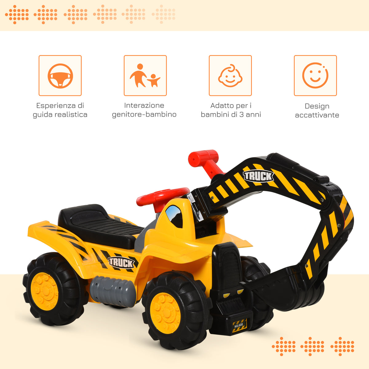 easycomfort easycomfort escavatore giocattolo per bambini max 30 kg con braccio mobile canestro e palline colorate giallo e nero