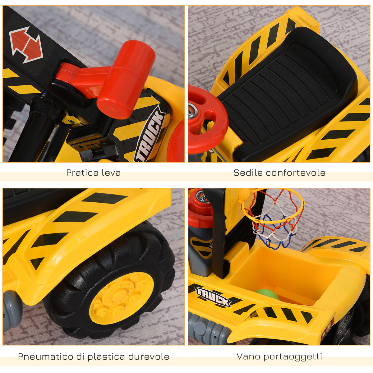 easycomfort easycomfort escavatore giocattolo per bambini max 30 kg con braccio mobile canestro e palline colorate giallo e nero