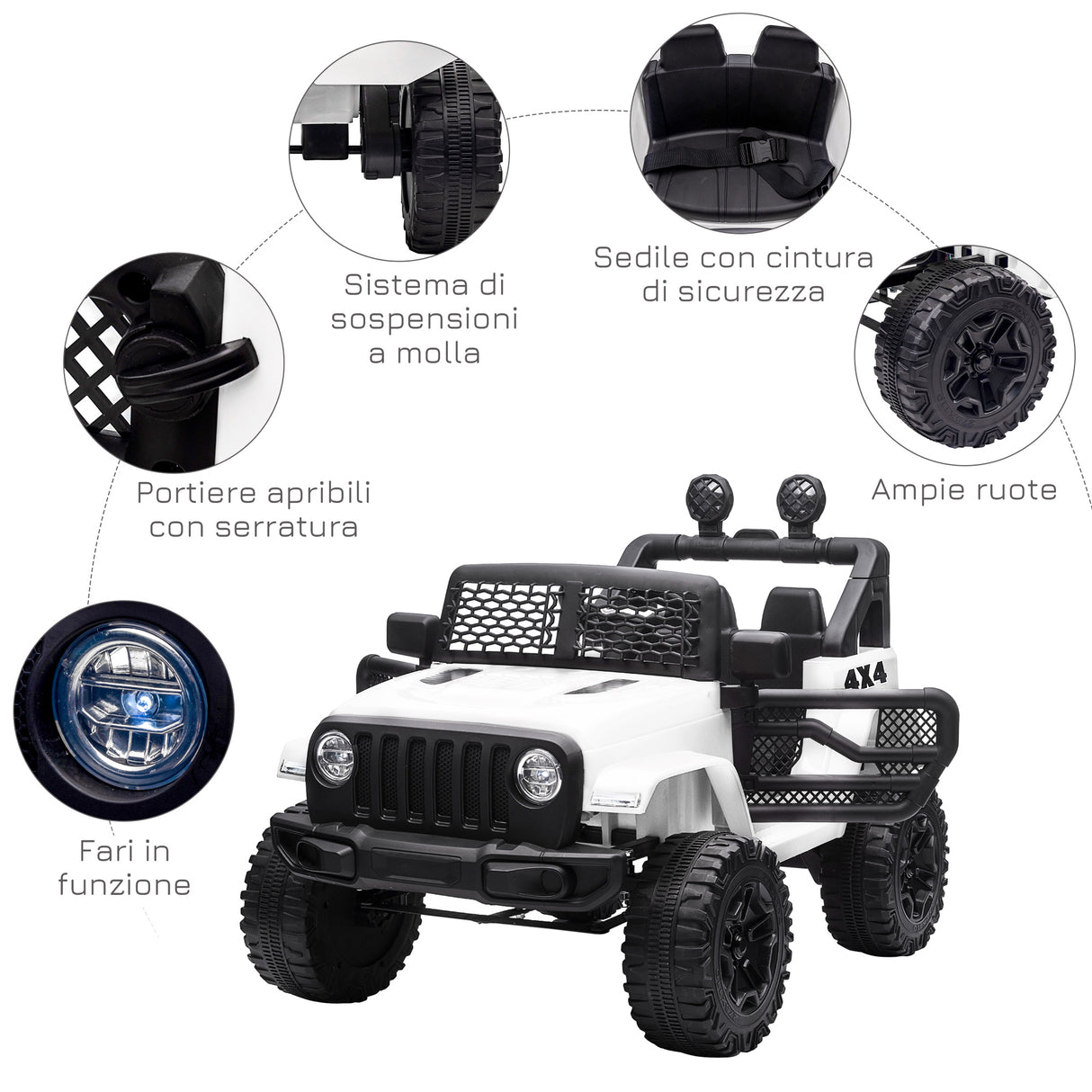 easycomfort easycomfort macchina elettrica per bambini jeep fuoristrada con telecomando e 2 velocita 100x65x72 cm bianco