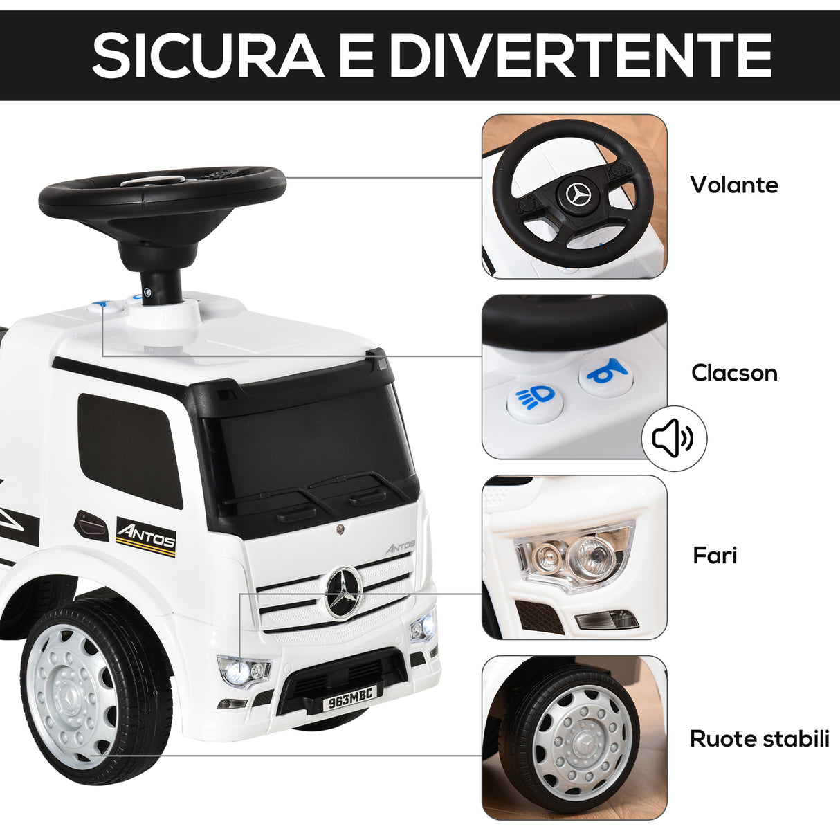 easycomfort easycomfort macchina cavalcabile per bambini eta 12 36 mesi macchina giocattolo bambi con volante fari e suoni licenza mercedes bianco