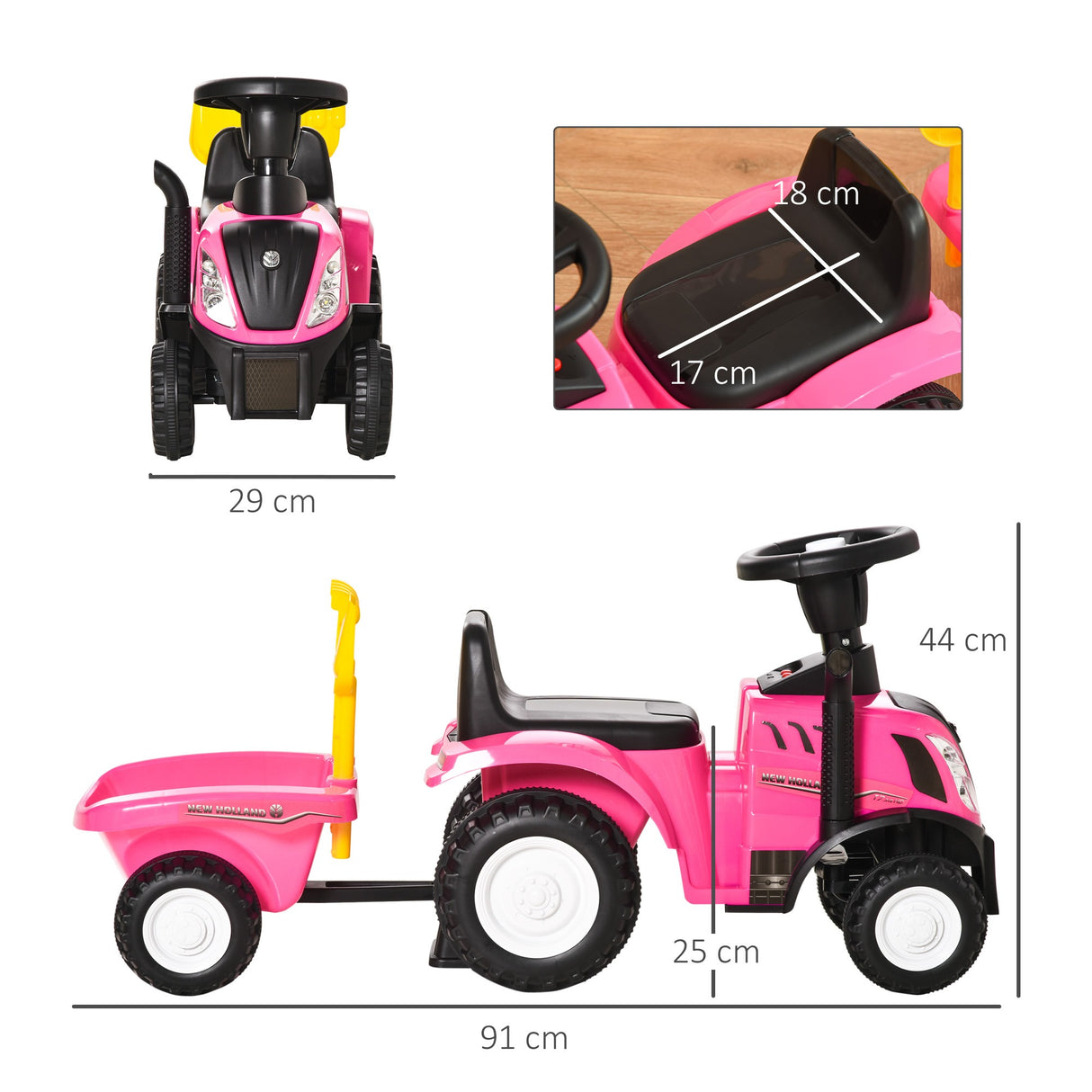 easycomfort easycomfort trattore per bambini cavalcabile con rimorchio rastrello e pala gioco educativo per bimbi 12 36 mesi 91x29x44cm rosa