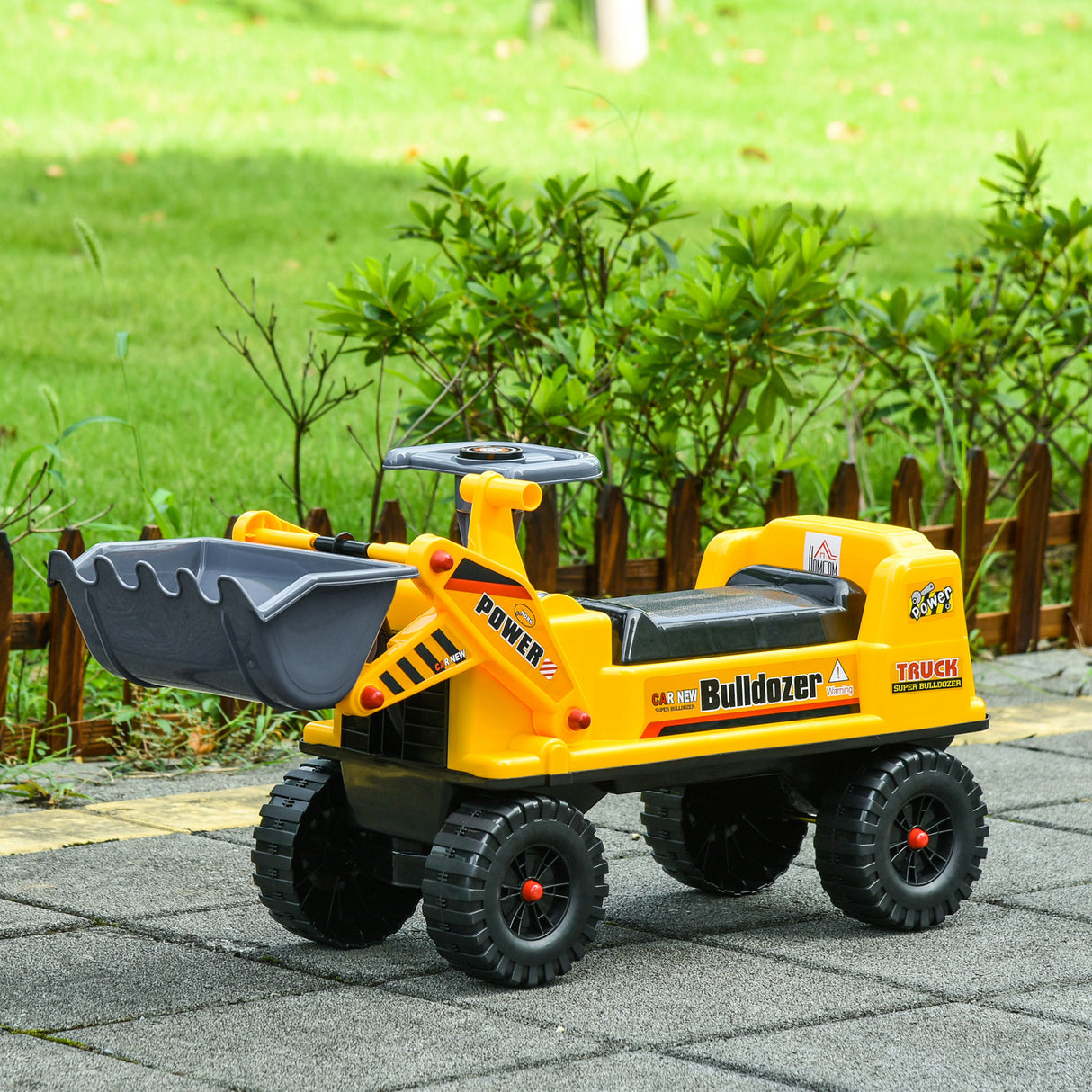 easycomfort easycomfort ruspa giocattolo con volante escavatore manuale e vano nascosto gioco cavalcabile bambini 2 3 anni 70x26x37cm giallo