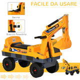 easycomfort easycomfort ruspa giocattolo 2 in 1 con escavatore e mordente vano nascosto gioco cavalcabile bambini 2 3 anni 90x28x58cm giallo
