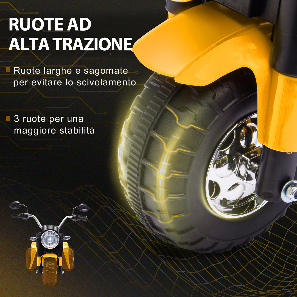 easycomfort easycomfort moto elettrica per bambini a 3 ruote con luci e suoni batteria ricaricabile 6v velocita 2 kmh per bimbi da 18 36 mesi 72cmx57cmx56cm gialla