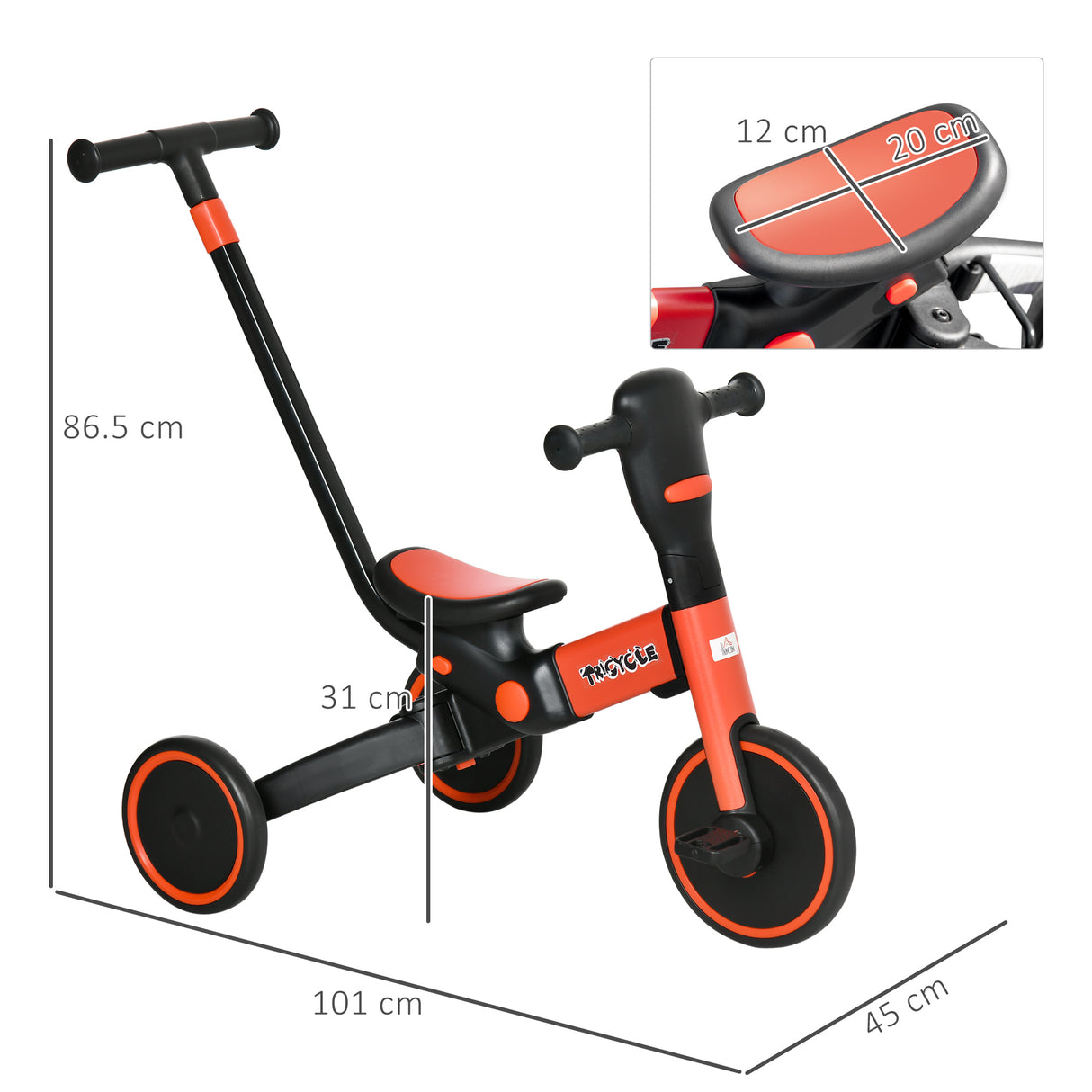 easycomfort easycomfort triciclo per bambini 18 60 mesi con manubrio regolabile e ruote chiuse 101x45x86 5 cm rosso