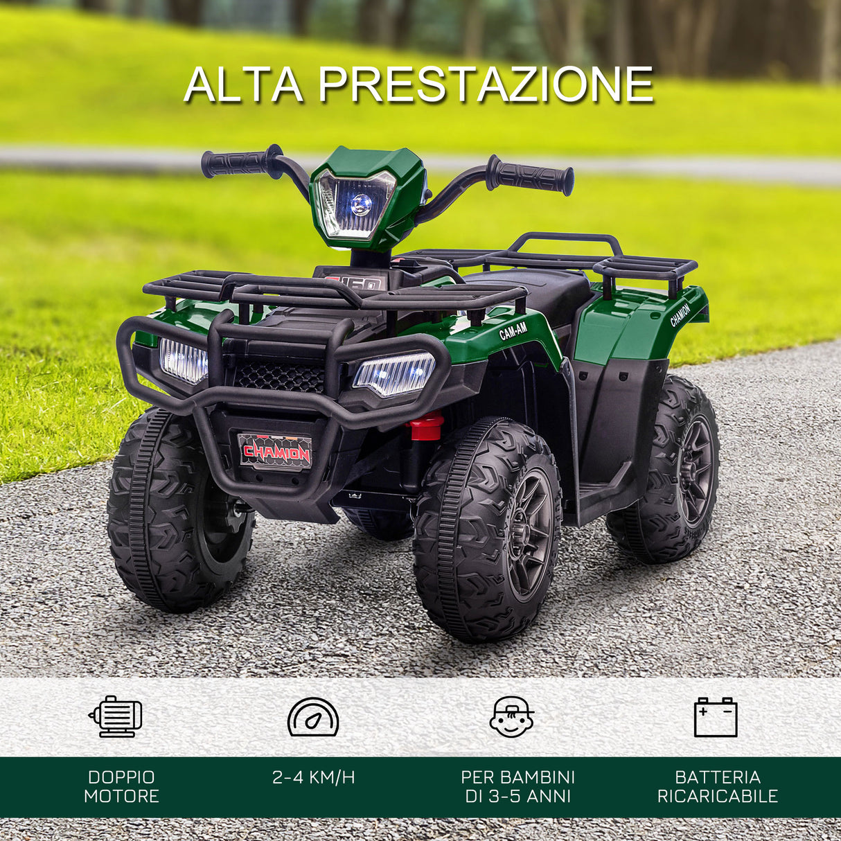 easycomfort easycomfort quad per bambini 3 6 anni con 3 luci led velocita max 4kmh e 50 minuti max di carica 88x45x50 cm