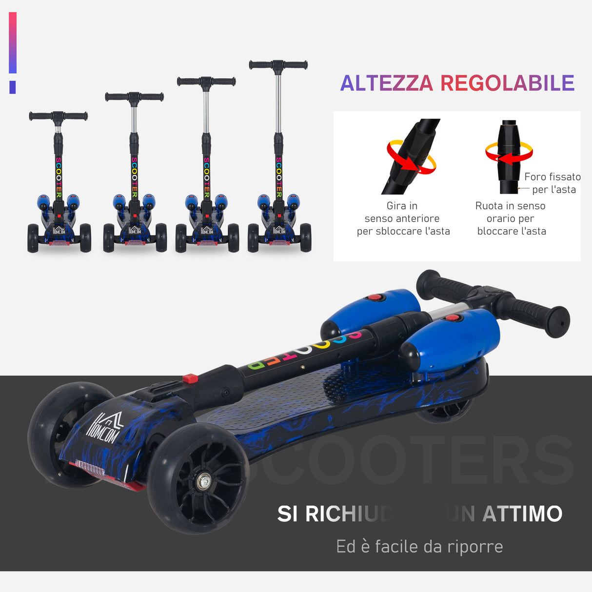 easycomfort easycomfort monopattino pieghevole e regolabile per bambini piccoli 3 8 anni blu