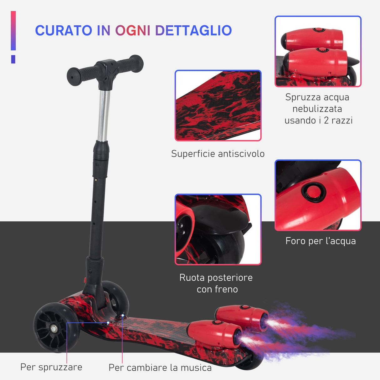 easycomfort easycomfort monopattino 3 ruote pieghevole altezza regolabile per bambini 3 8 anni rosso