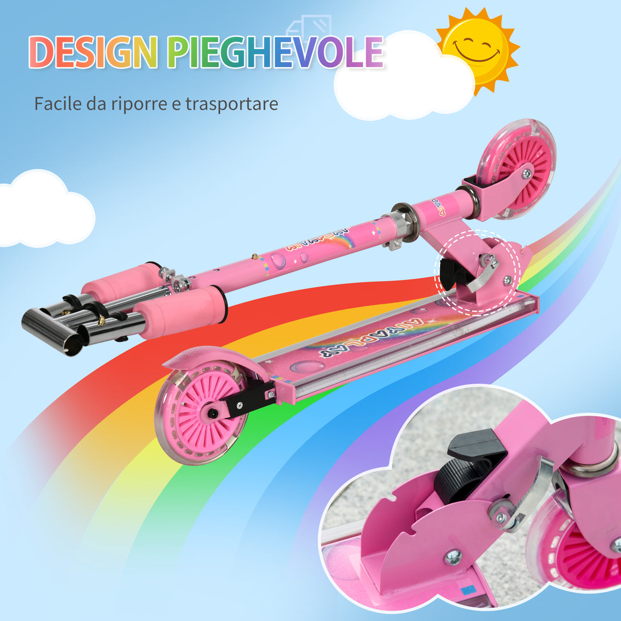 easycomfort easycomfort monopattino per bambini 3 7 anni pieghevole a 2 ruote e altezza regolabile 67x30x63687376 cm rosa
