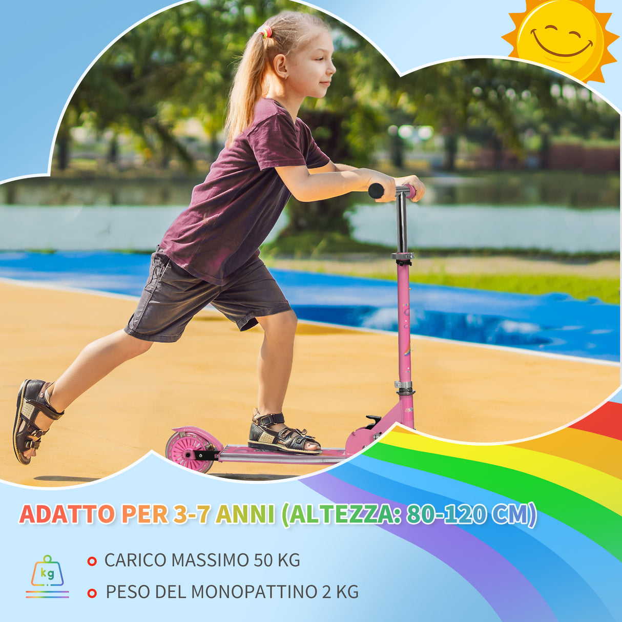 easycomfort easycomfort monopattino per bambini 3 7 anni pieghevole a 2 ruote e altezza regolabile 67x30x63687376 cm rosa