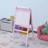 easycomfort easycomfort lavagnetta con cavalletto per bambini 3 in 1 e con rullo fogli di carta in legno rosa