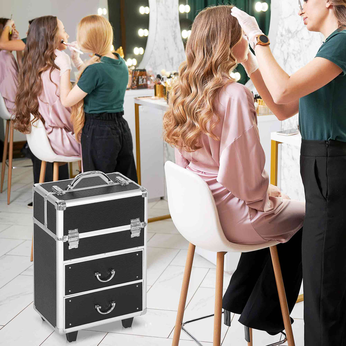 easycomfort easycomfort trolley valigetta porta trucchi professionale blocco con 2 chiavi e ruote nero 36x23x52cm