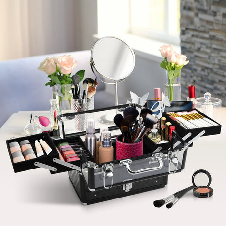 easycomfort easycomfort valigetta porta trucchi professionale da viaggio con vassoi estraibili e serratura colore nero 30x18 5x22cm ean 8054111848619