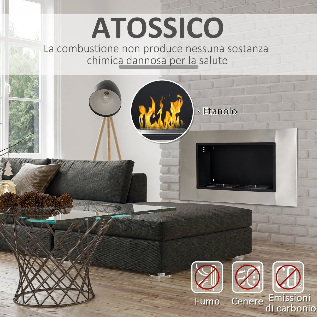 easycomfort easycomfort camino bioetanolo da parete con 2 bruciatori 110x54x14 5cm