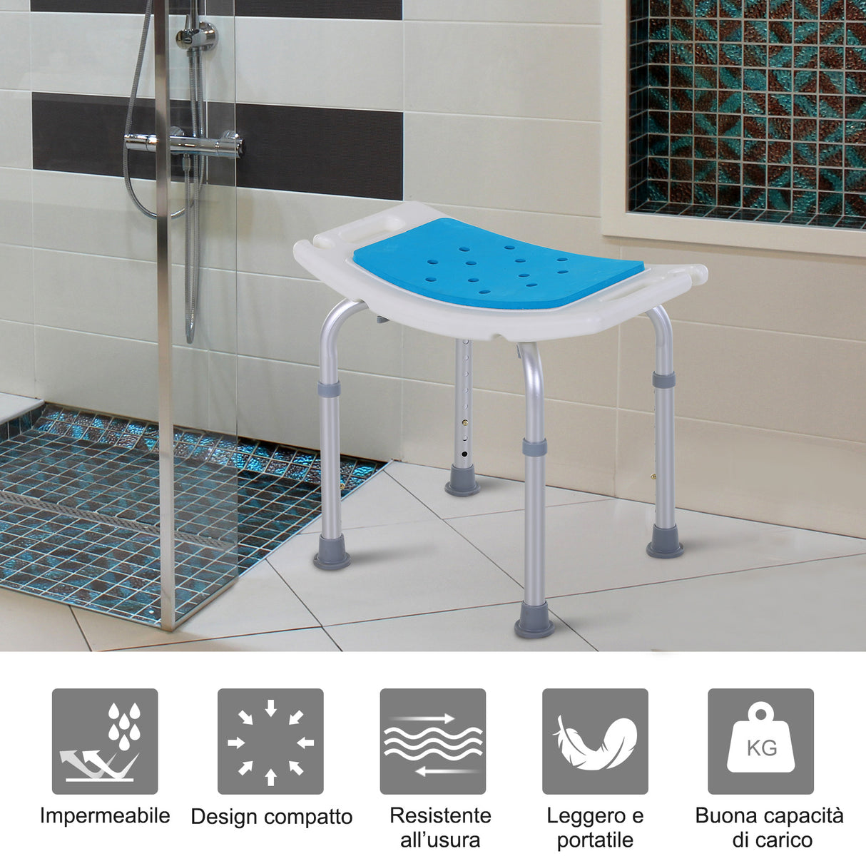 easycomfort easycomfort sgabello per doccia da bagno in lega di alluminio e plastica antiscivolo altezza regolabile 6 livelli 39 52cm ean 8054111840545