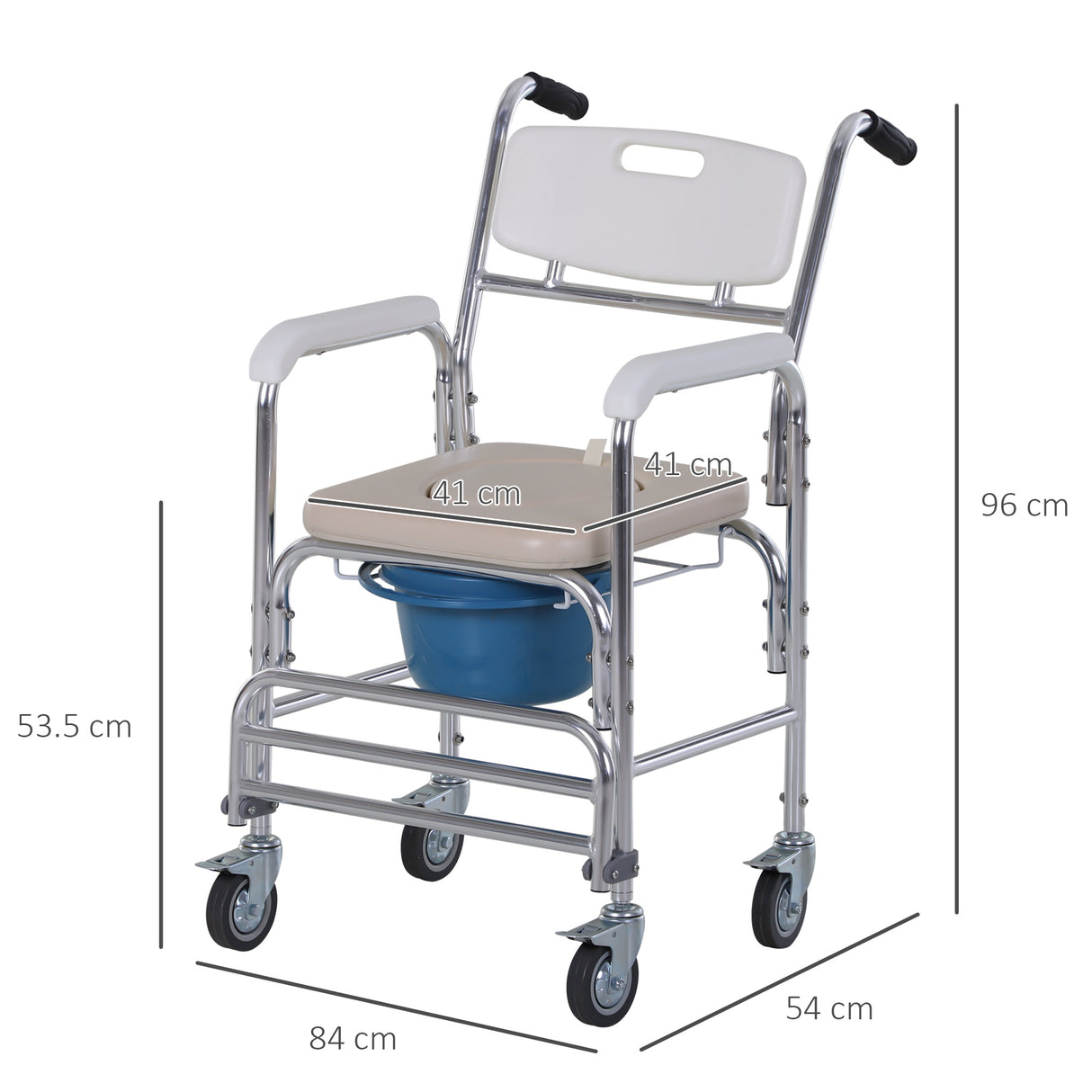 easycomfort easycomfort sedia a rotelle impermeabile con wc seduta in ecopelle 4 ruote vaso rimovibile per anzianidisabili 84x54x96cm ean 8054144133058